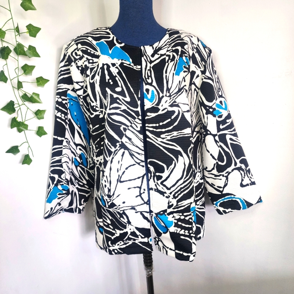 Maggie Barnes Abstract Design Open Front Blazer J… - image 1